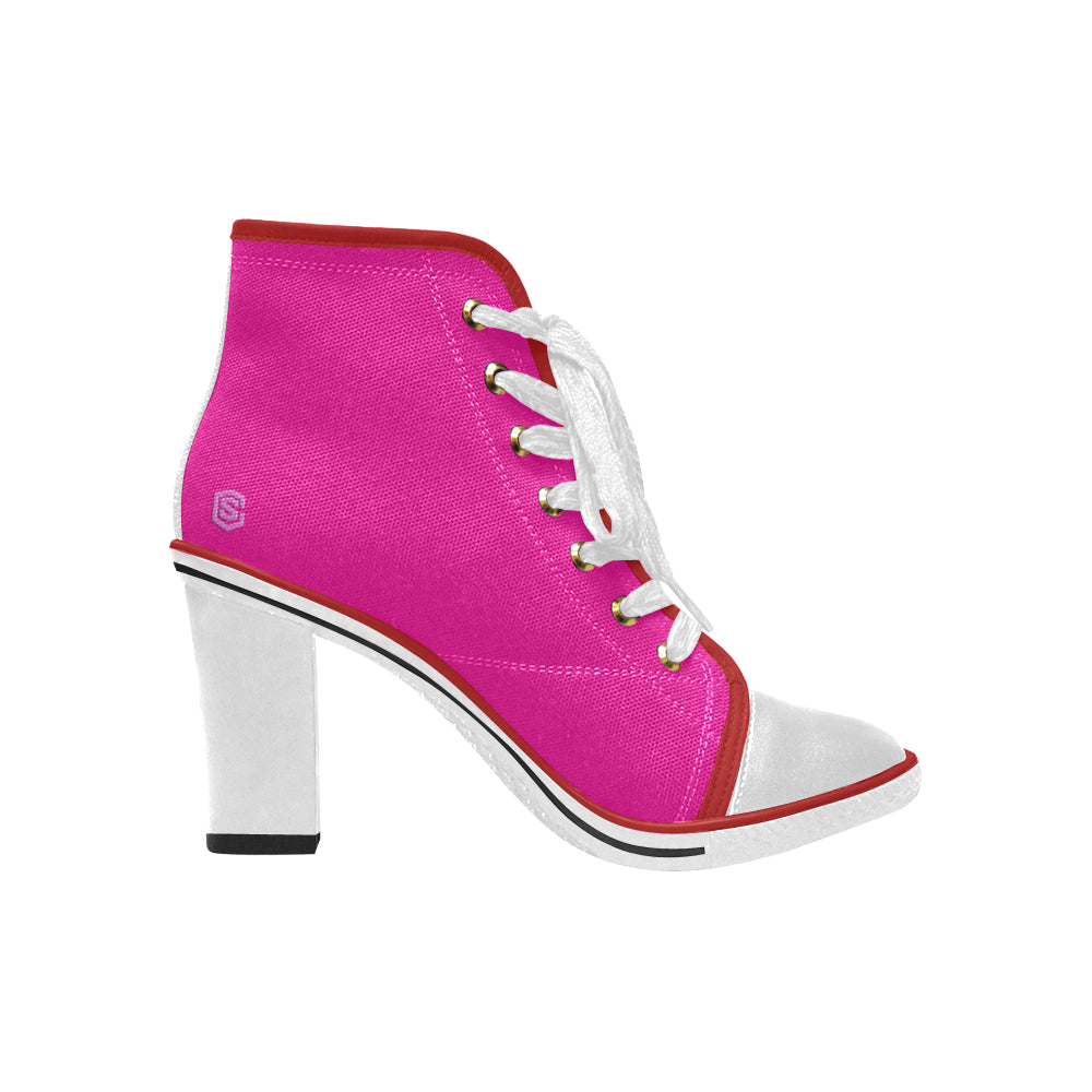 pink logo Women's Lace Up Chunky Heel Ankle Booties (Model 054)