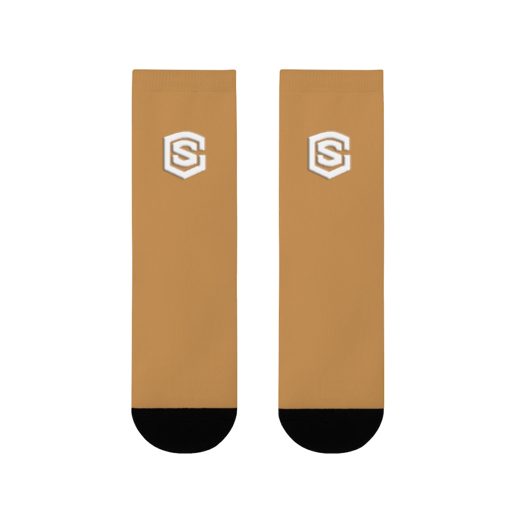 Brown Sublimation Crew Socks (EU) white Logo