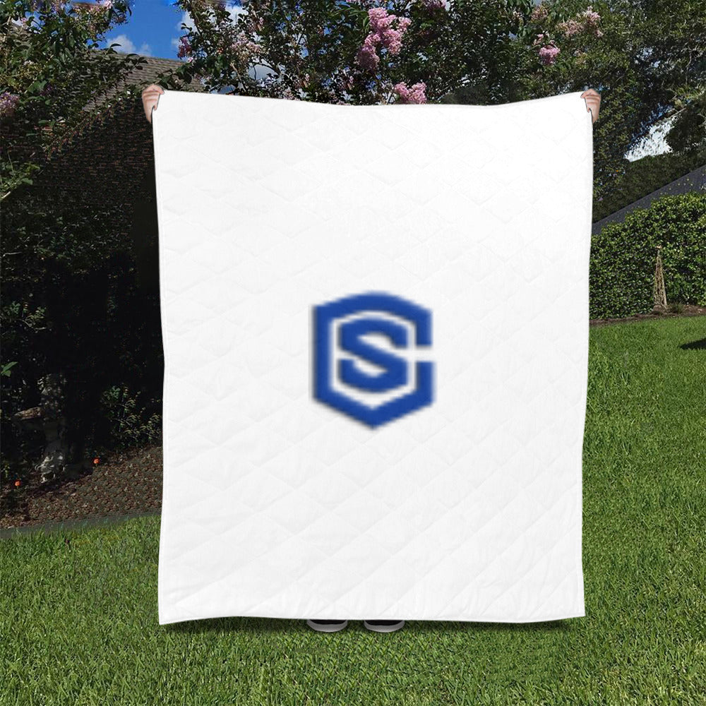 White Custom Quilt Blue Logo Custom Quilt 50" x 60"