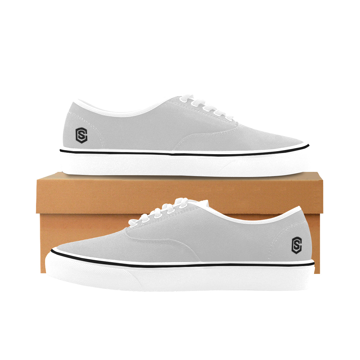 black logo Classic Women's Canvas Low Top Shoes (Model E001-4)