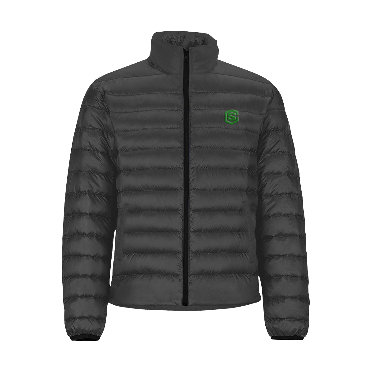 Green Logo Men's Stand Collar Padded Jacket (Model H41)
