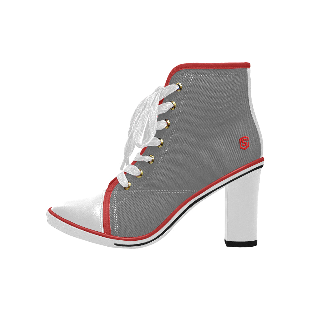 red logo Women's Lace Up Chunky Heel Ankle Booties (Model 054)