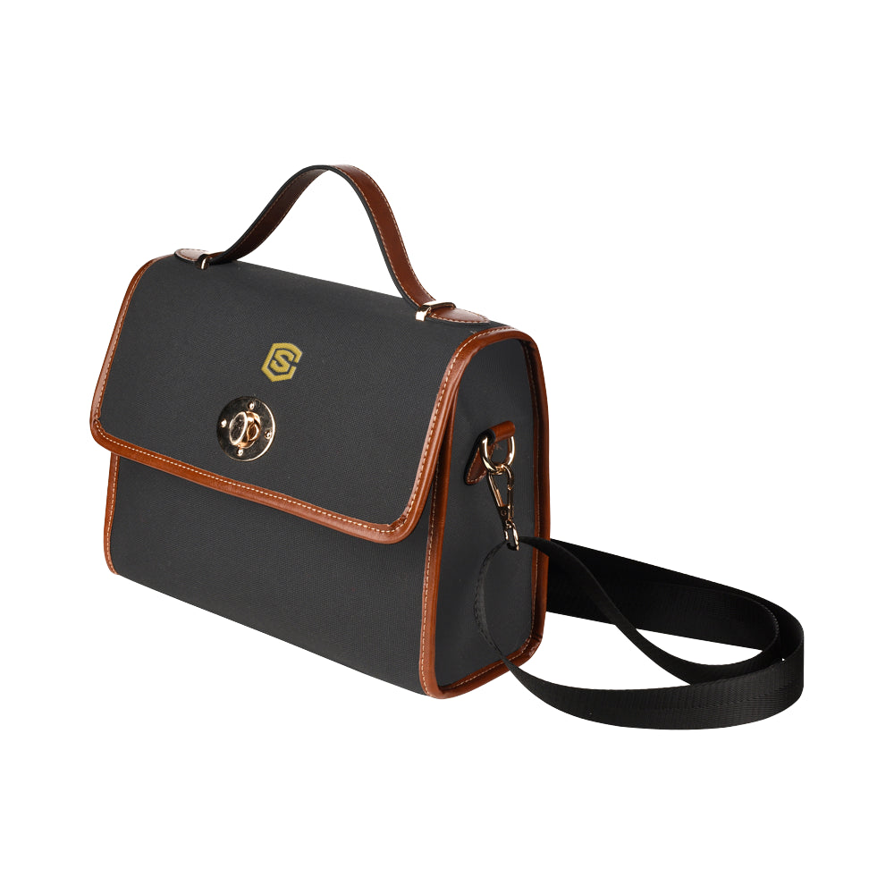 BLACK WATERPROOF CANVAS BAG gold logo Waterproof Canvas Bag/All Over Print (Model 1641)