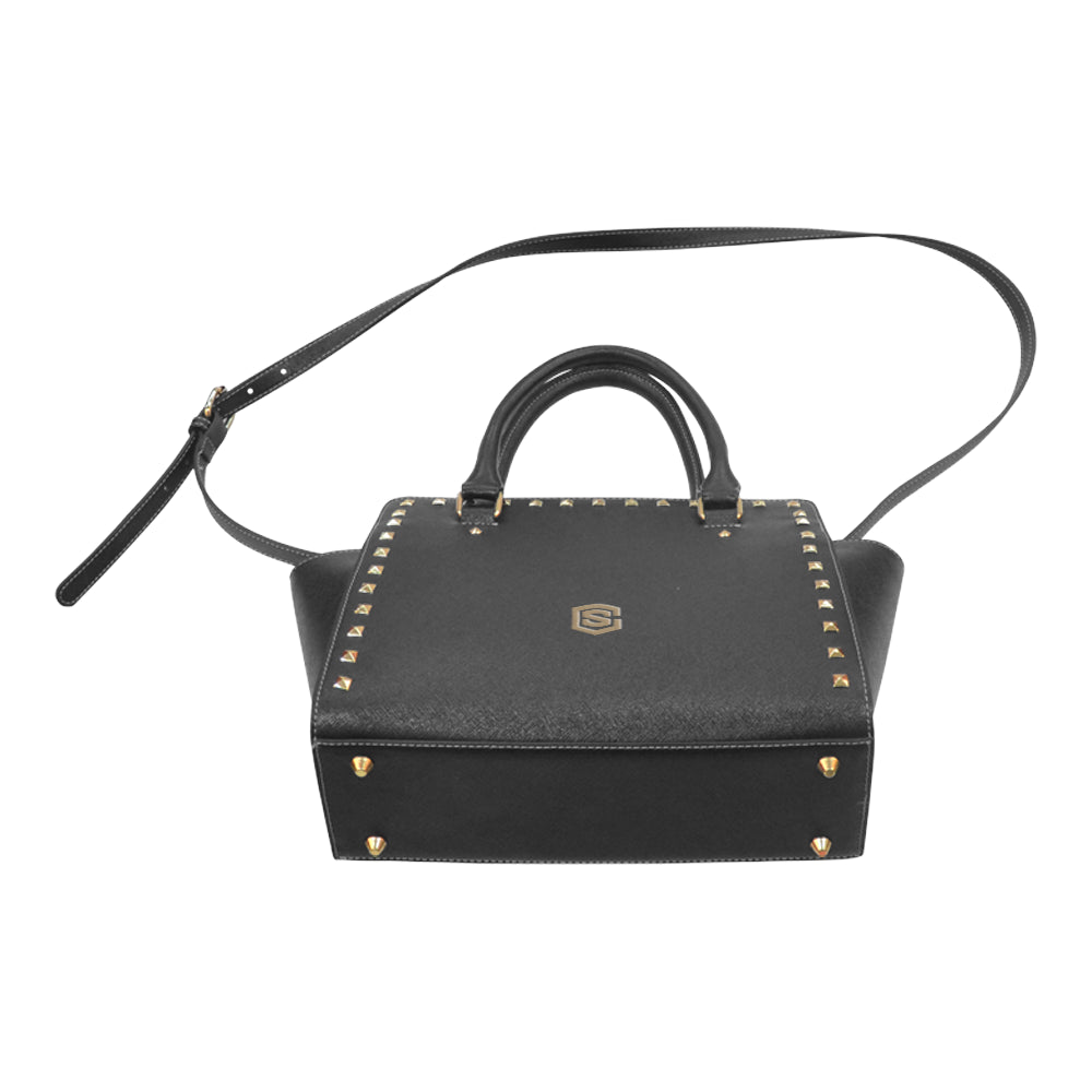 BLACK RIVET SHOULDER HANDBAG brown logo Rivet Shoulder Handbag (Model 1645)