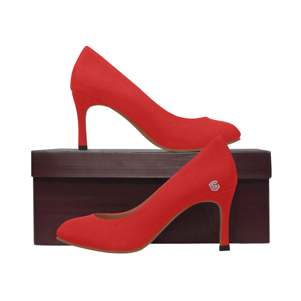 RED Women's High Heels silver logo Women's High Heels (Model 048)