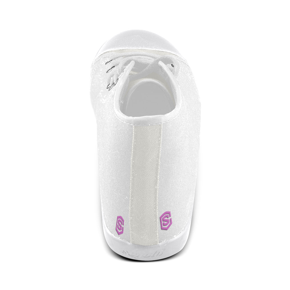 GRAY CANVAS KID SHOES pink logo High Top Canvas Kid's Shoes (Model 002)