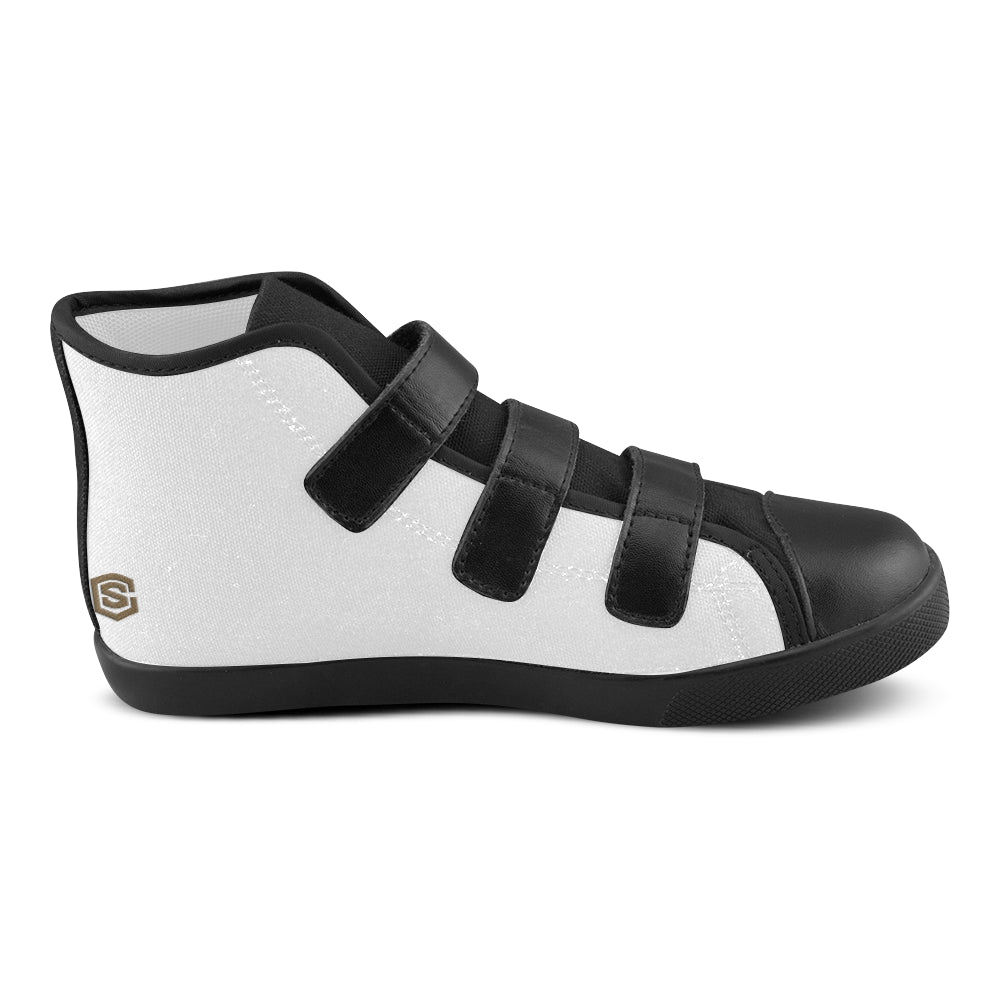 GRAY CANVAS KID SHOES brown logo Velcro High Top Canvas Kid's Shoes (Model 015)