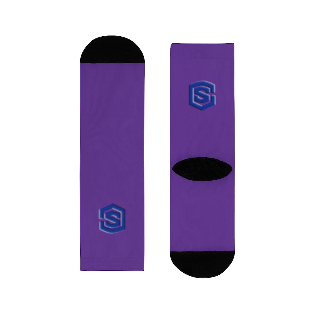 purple Sublimation Crew Socks (EU) Blue Logo