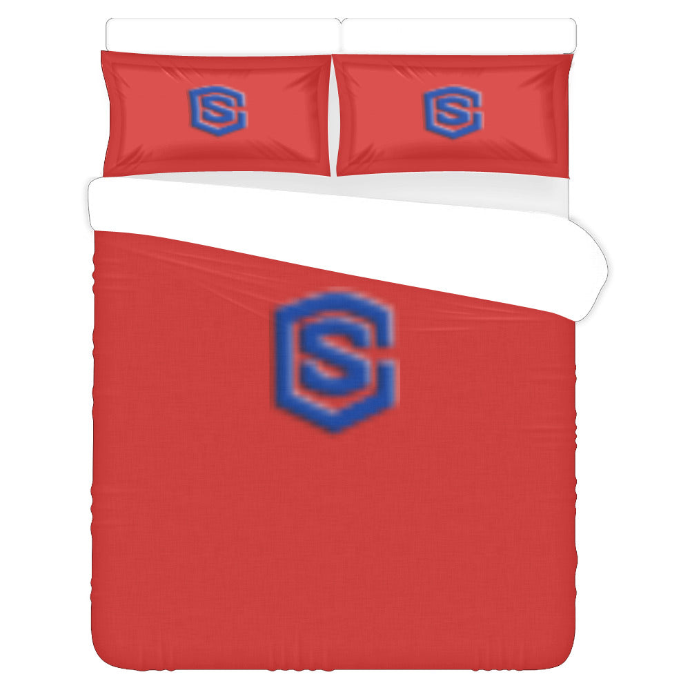 Red Duvet Cover Blue Logo 3-Piece Bedding Set (1 Duvet Cover 86"x70"; 2 Pillowcases 20"x30")(One Side)