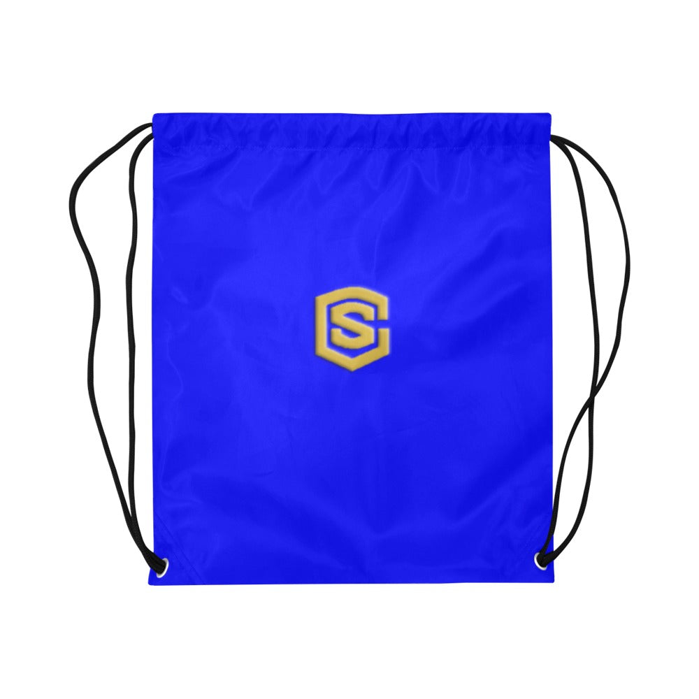 Blue Drawstring Bags Large With Gold Logo Drawstring Bags (Model 1604) (Large)