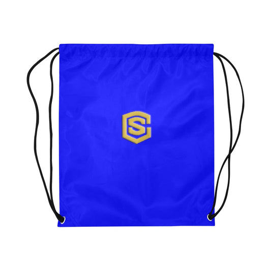 Blue Drawstring Bags Large With Gold Logo Drawstring Bags (Model 1604) (Large)