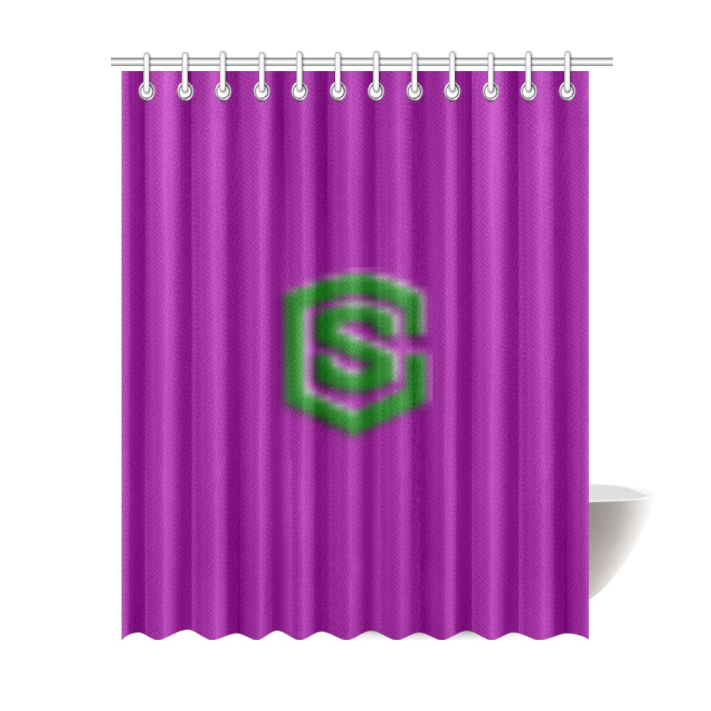 Purple Shower Curtain 69"x84" with Green Logo Shower Curtain 69"x84"