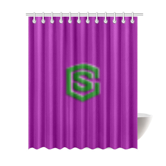 Purple Shower Curtain 69"x84" with Green Logo Shower Curtain 69"x84"
