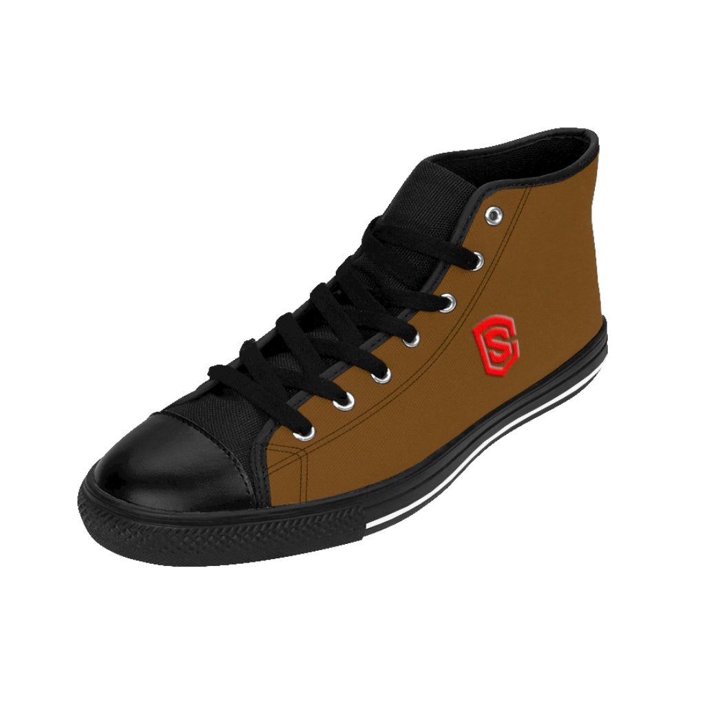 brown Men's High-top Sneakers - red logo