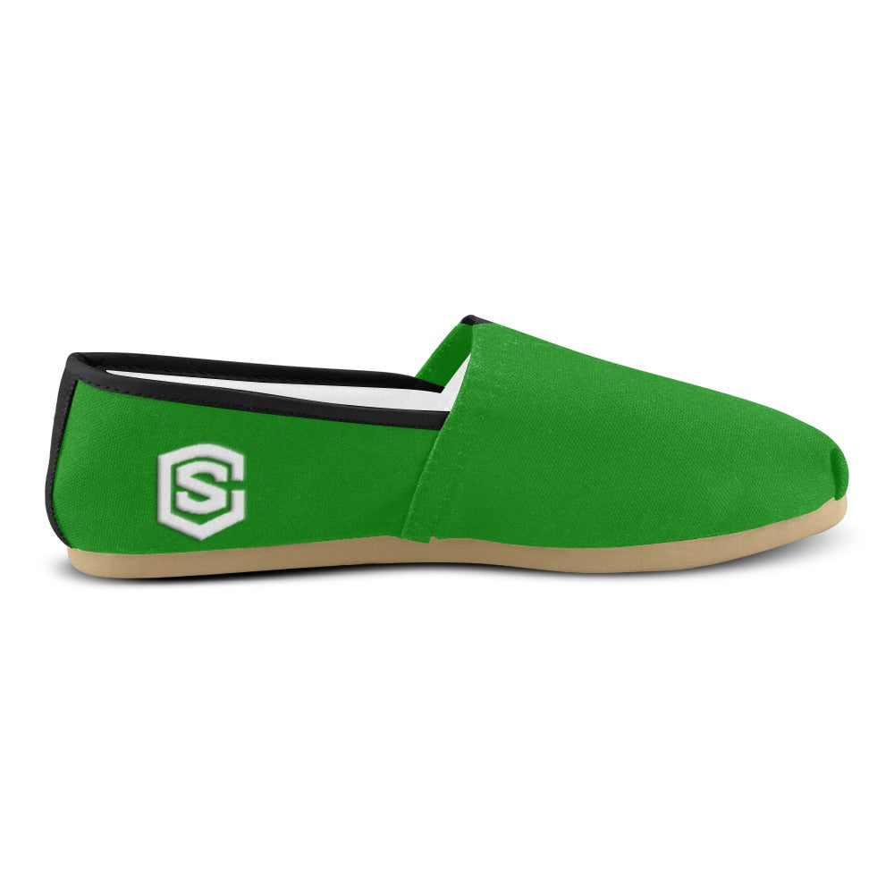 GREEN casual shoes for women WITH WHITE LOGO Casual Canvas Women's Shoes (Model 004) (Designs are mirrored)