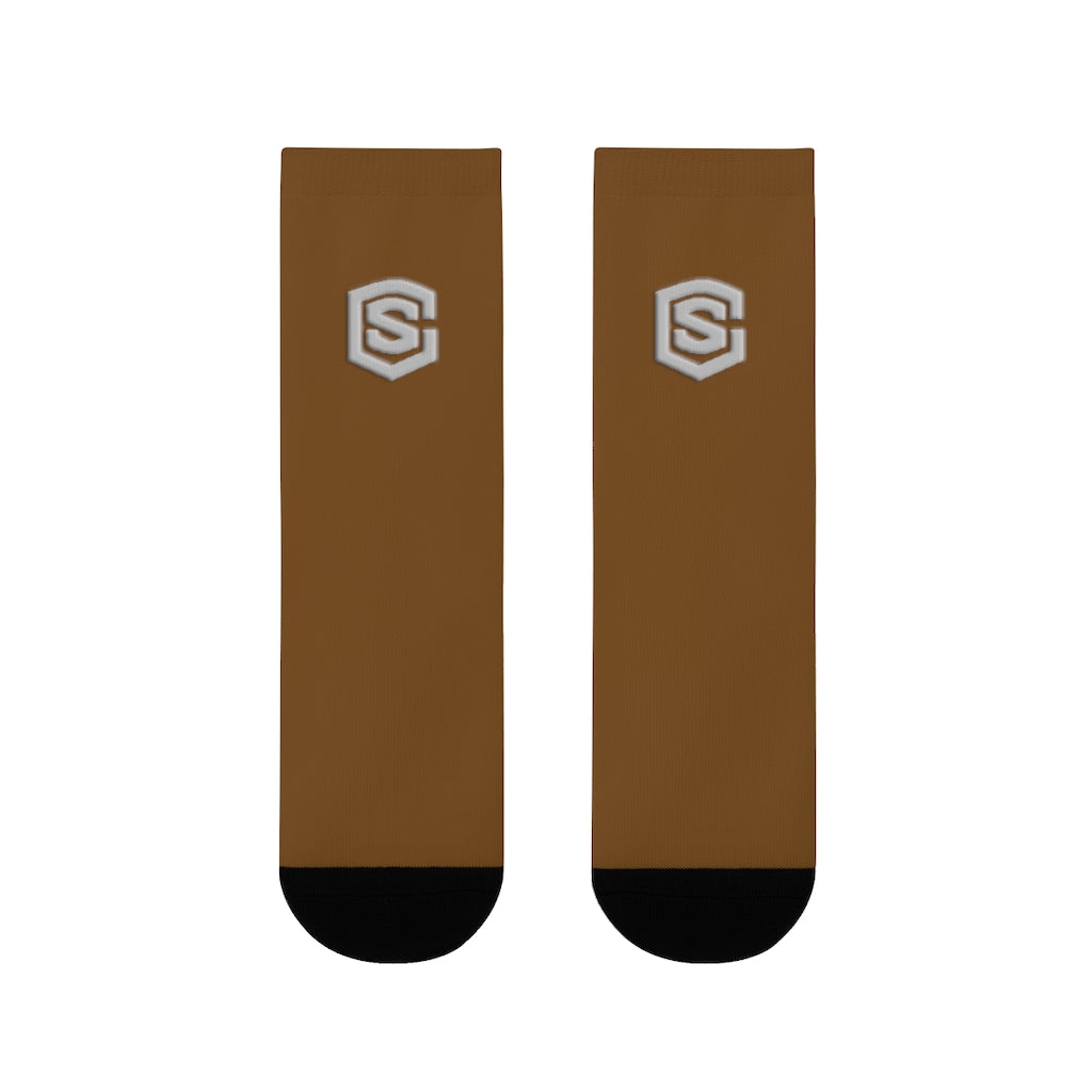 brown Sublimation Crew Socks (EU) Silver Logo