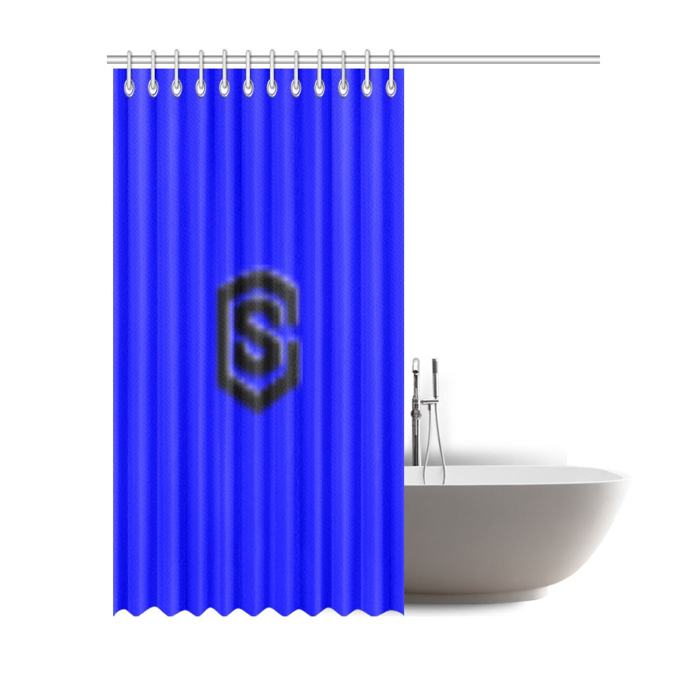 Blue Shower Curtain 69"x84" with Black Logo Shower Curtain 69"x84"