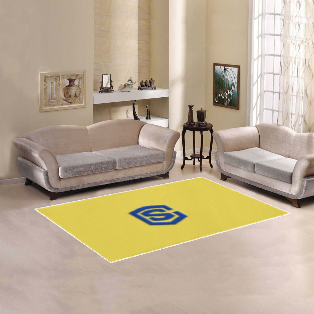 Yellow Area Rug Blue Logo Area Rug 5' x 3.2'