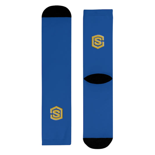 Blue Sublimation Crew Socks (EU) Gold Logo