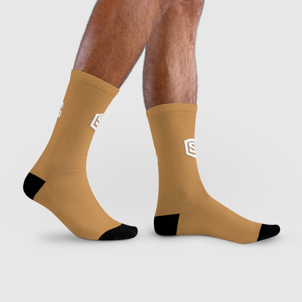Brown Sublimation Crew Socks (EU) white Logo