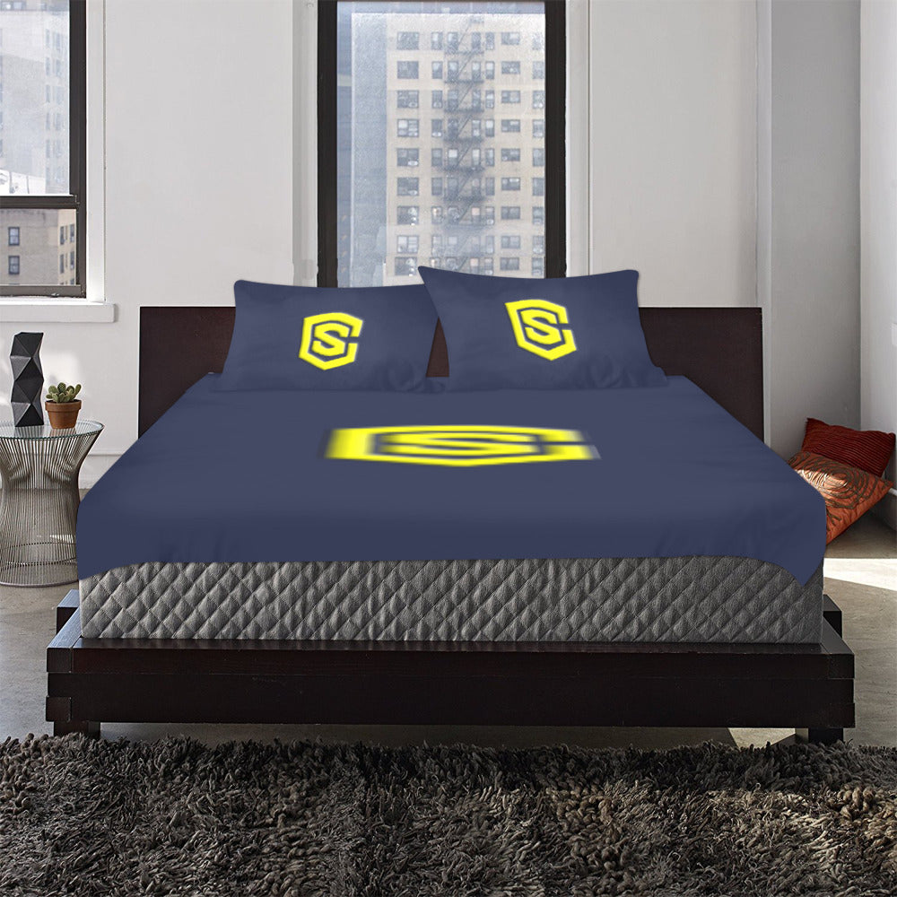Blue Duvet Cover Yellow Logo 3-Piece Bedding Set (1 Duvet Cover 86"x70"; 2 Pillowcases 20"x30")(One Side)