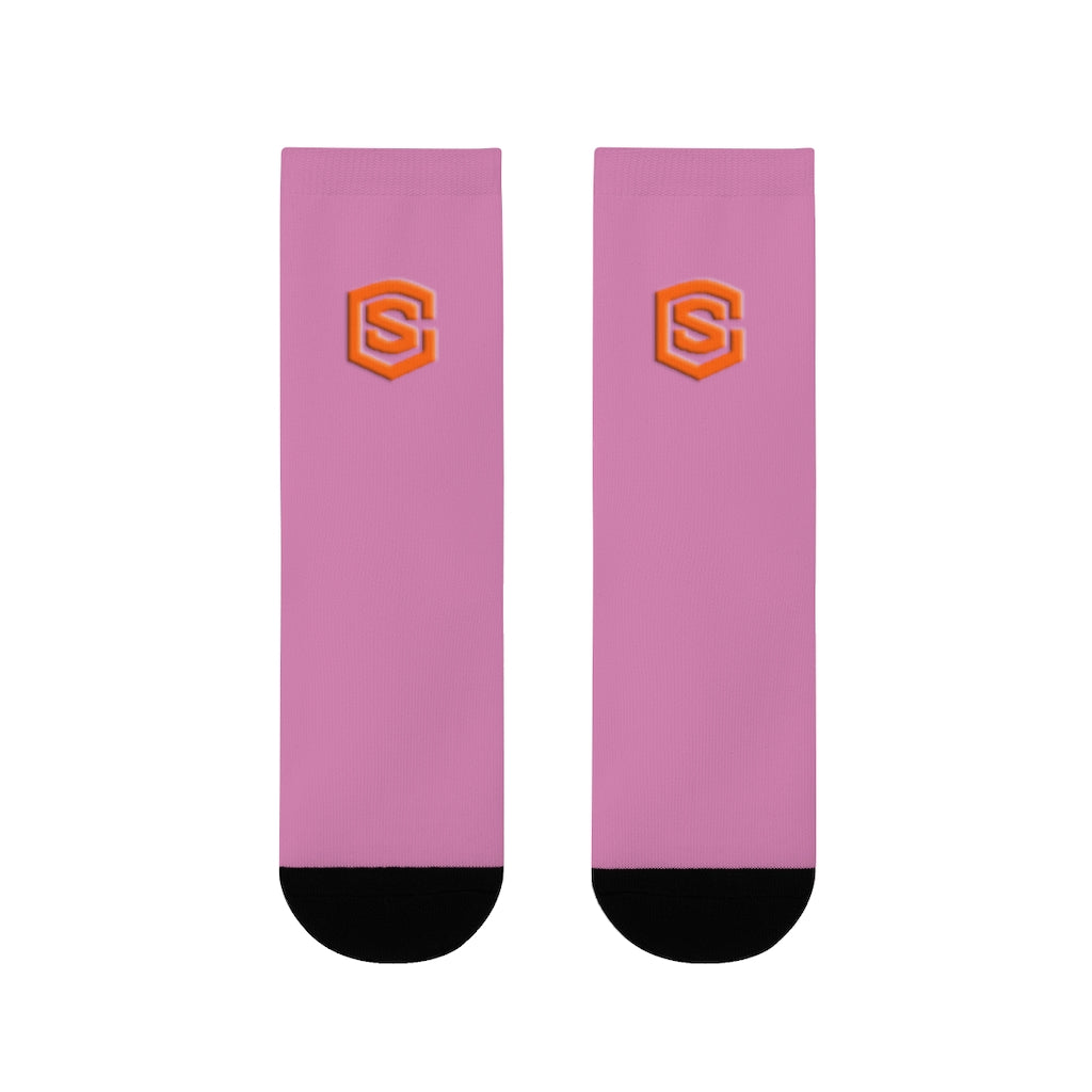 Pink Sublimation Crew Socks (EU) Orange Logo