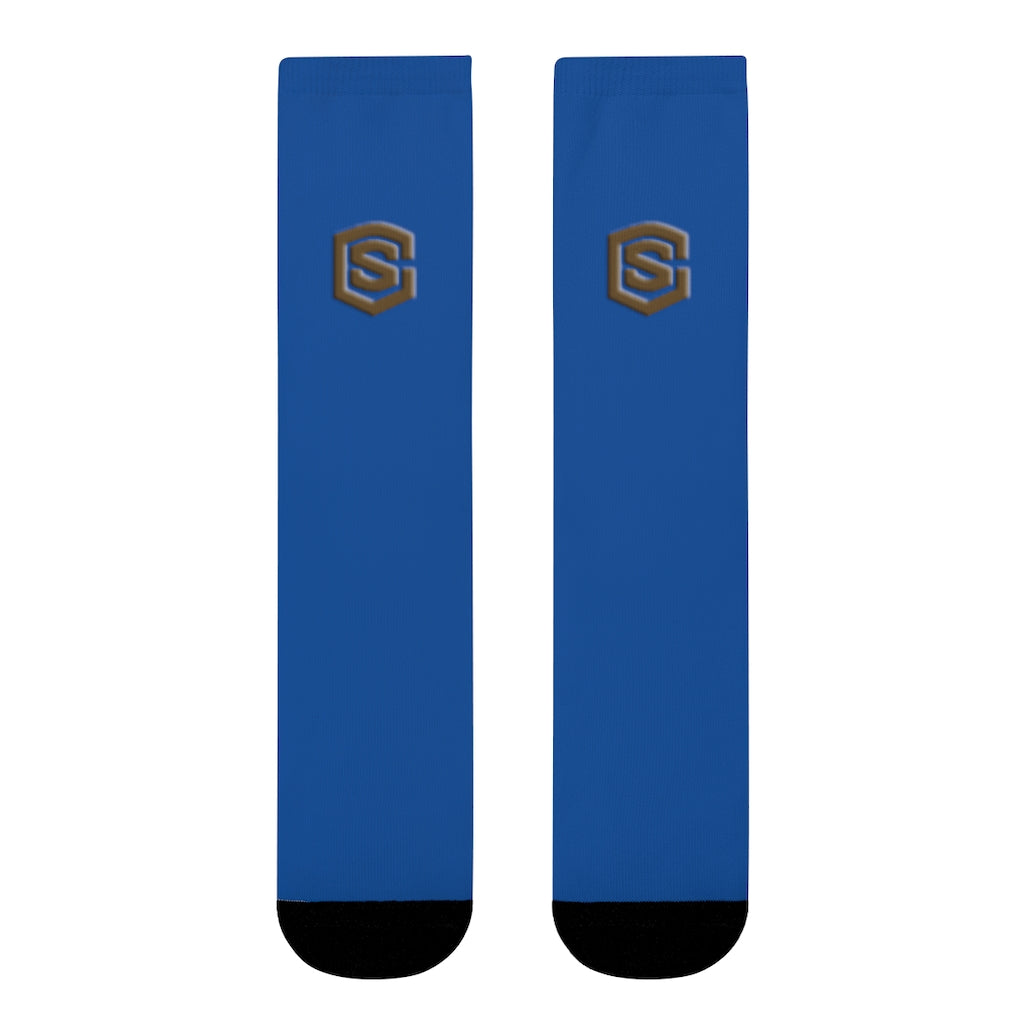 Blue Sublimation Crew Socks (EU) Brown Logo