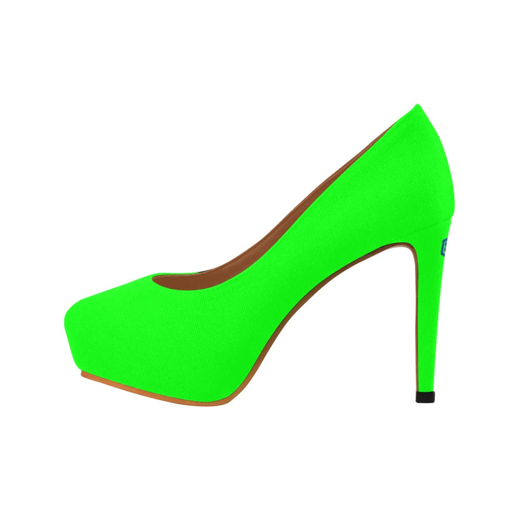 Green Women's Pumps With Blue Logo Women's High Heels (Model 044)