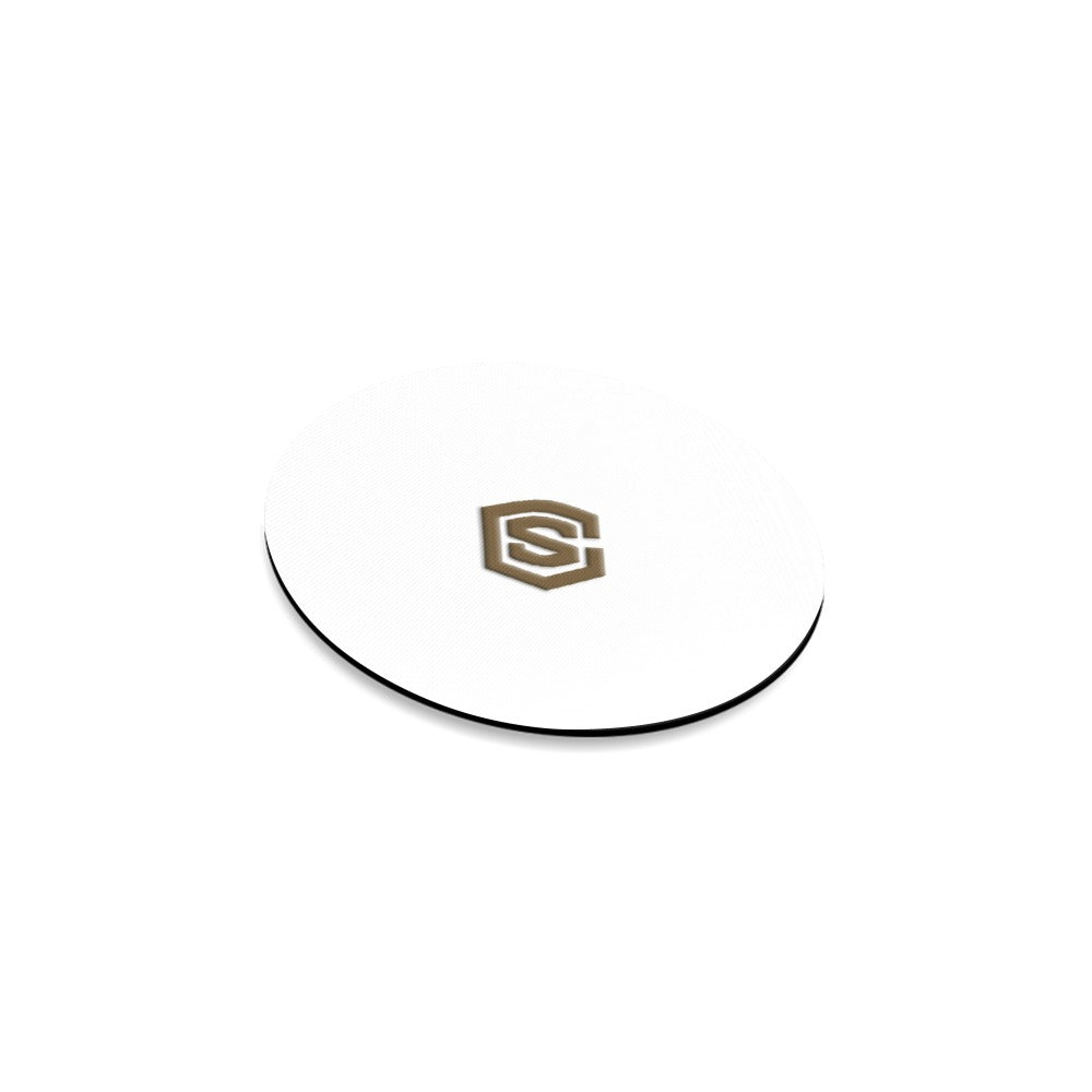 White Round Coaster with Brown Logo Round Coaster