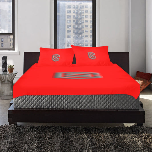 Red 3-Piece Bedding Set (1 Duvet Cover 86"x70"; 2 Pillowcases 20"x30")(One Side) wtih Gray Logo 3-Piece Bedding Set (1 Duvet Cover 86"x70"; 2 Pillowcases 20"x30")(One Side)
