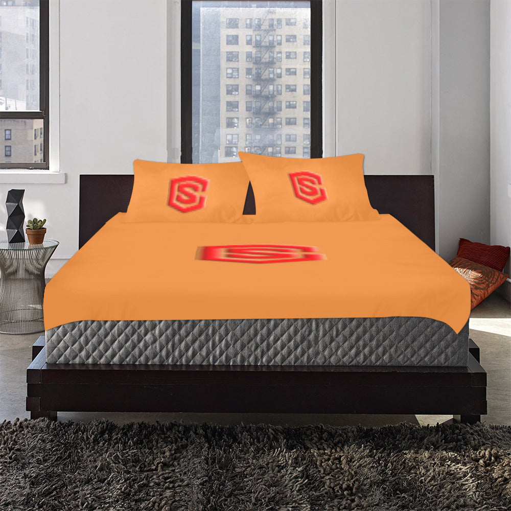 Orange Duvet Cover Red Logo 3-Piece Bedding Set (1 Duvet Cover 86"x70"; 2 Pillowcases 20"x30")(One Side)