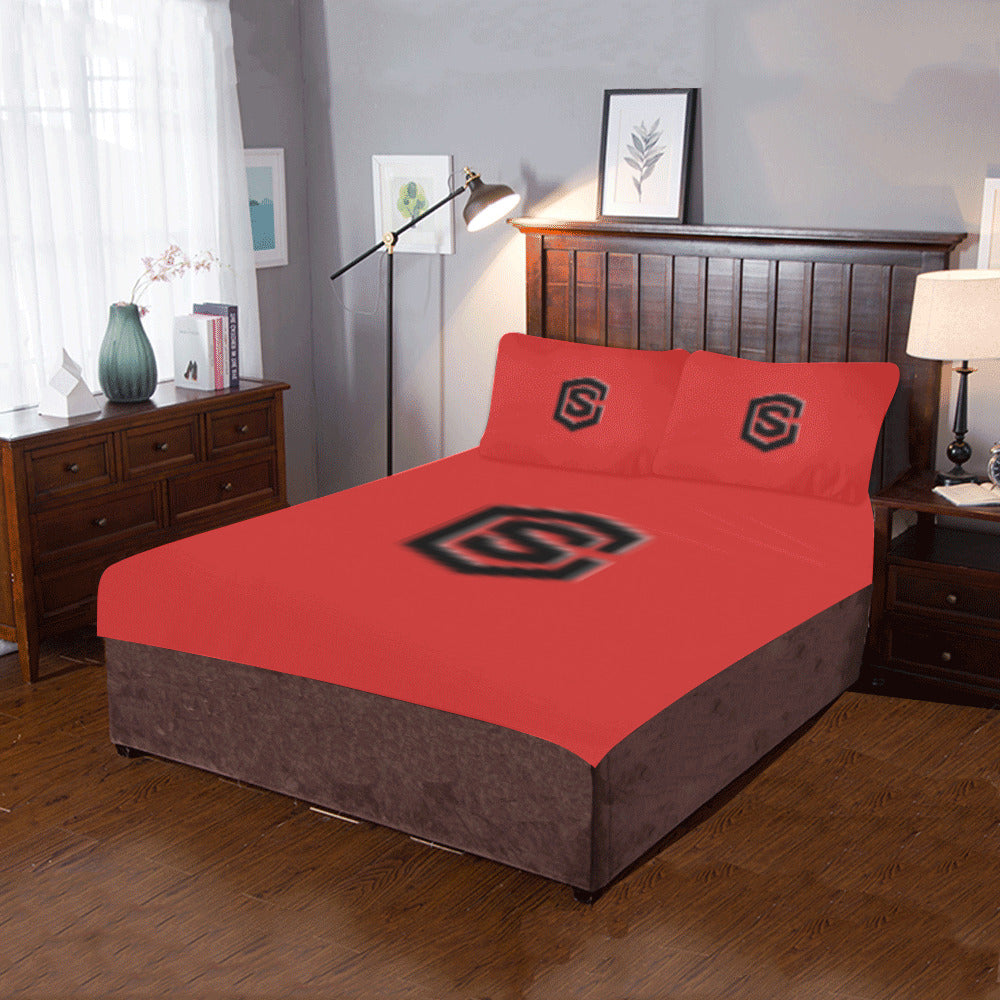 Red Duvet Cover Black Logo 3-Piece Bedding Set (1 Duvet Cover 86"x70"; 2 Pillowcases 20"x30")(One Side)