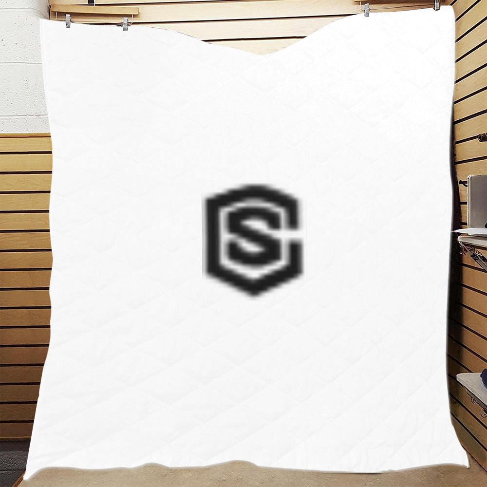 White Quilt with Black Logo Custom Quilt  70" x 80"