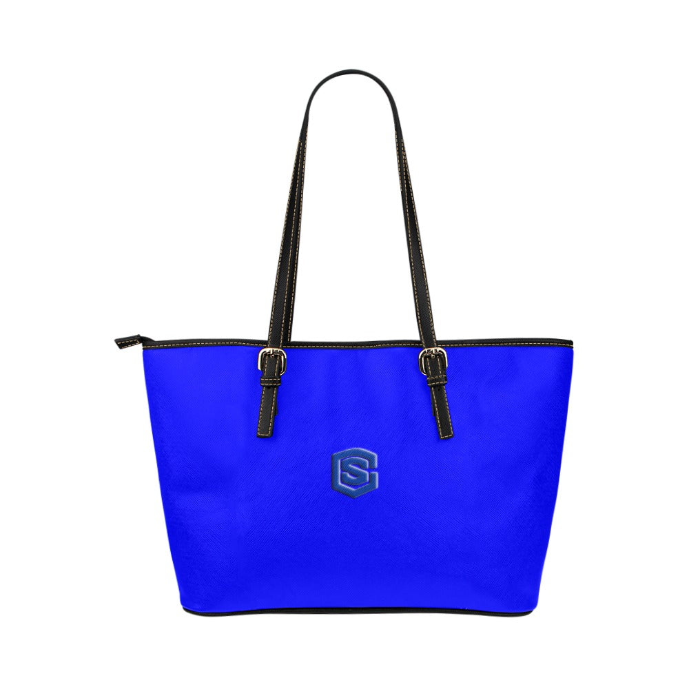 BLUE Leather Tote Bag WITH BLUE LOGO Leather Tote Bag (Model 1651) (Big)