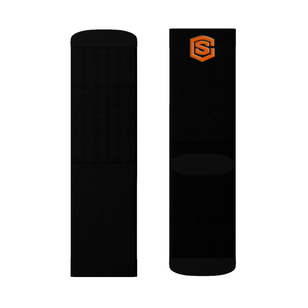 Black Sublimation Socks Orange Logo