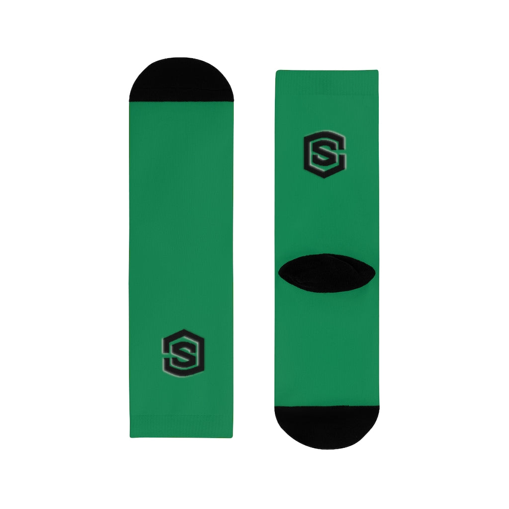 Green Sublimation Crew Socks (EU) Blue Logo