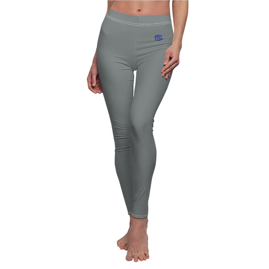 Grey Women's Cut & Sew Casual Leggings Blue logo