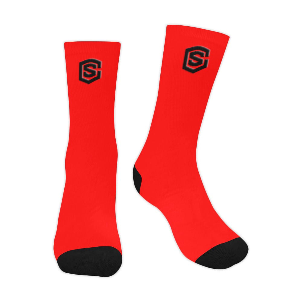 Red Sublimated Crew Socks (Made In USA) with Black Logo Sublimated Crew Socks (Made In USA)