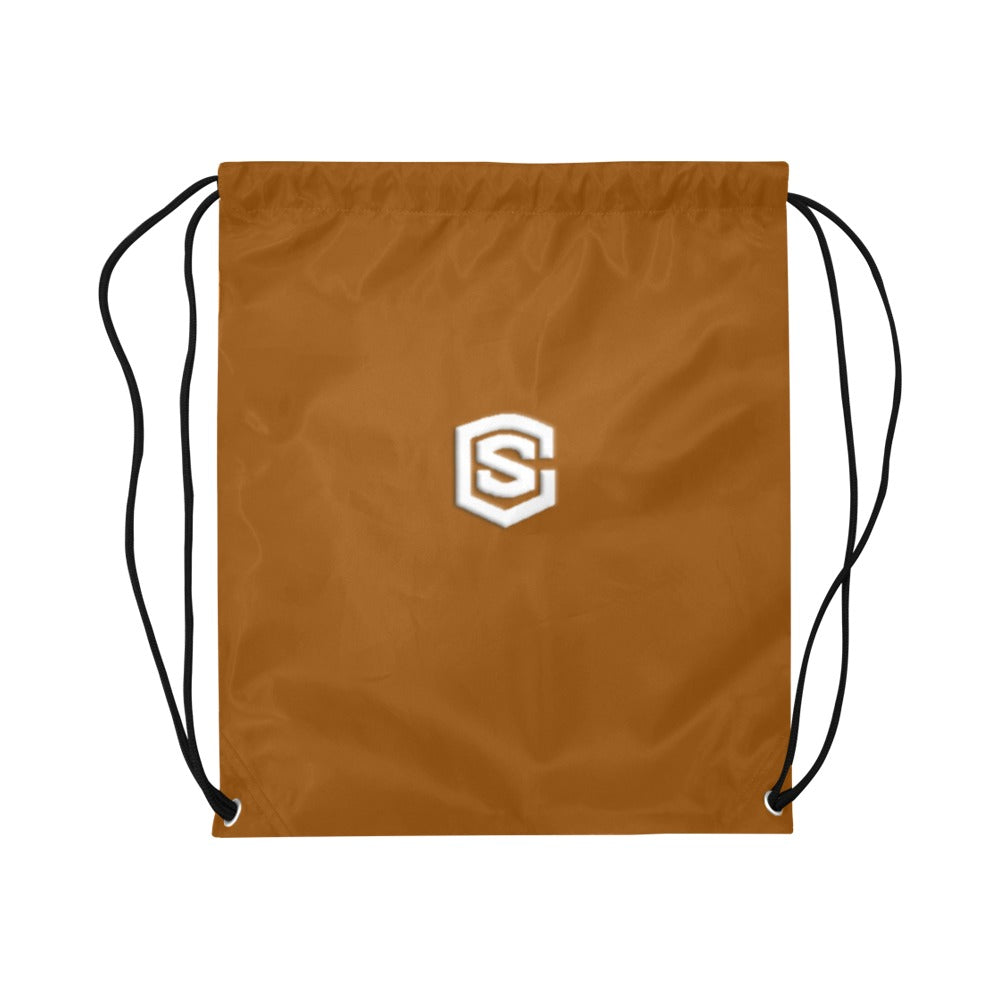 Brown Drawstring Bags Large With White Logo Drawstring Bags (Model 1604) (Large)