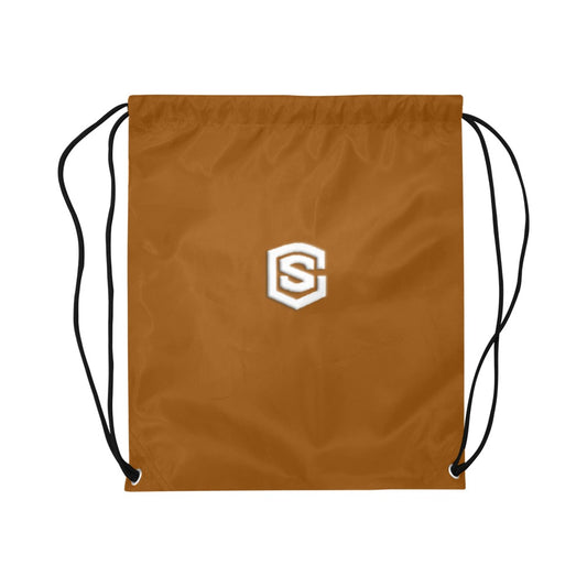 Brown Drawstring Bags Large With White Logo Drawstring Bags (Model 1604) (Large)