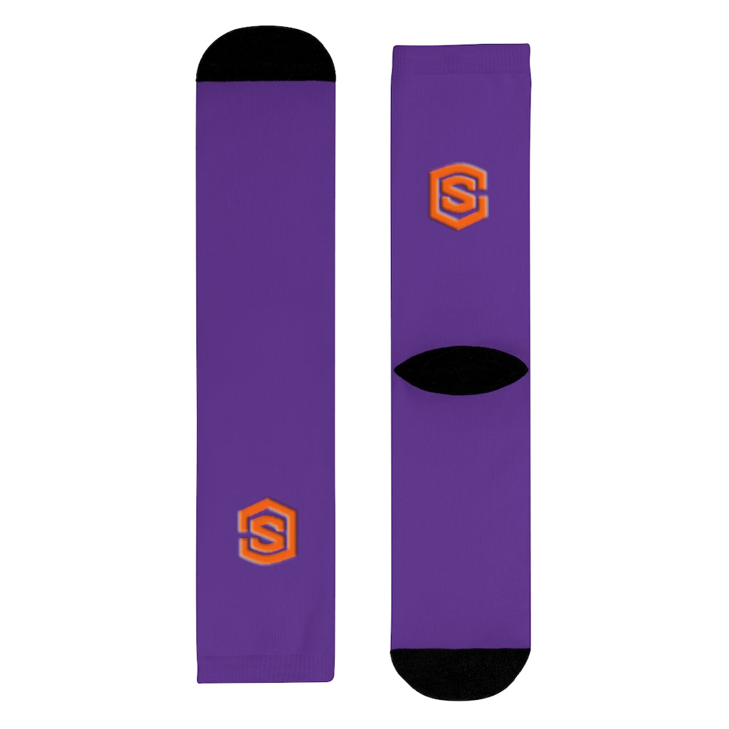 Purple Sublimation Crew Socks (EU) Orange Logo