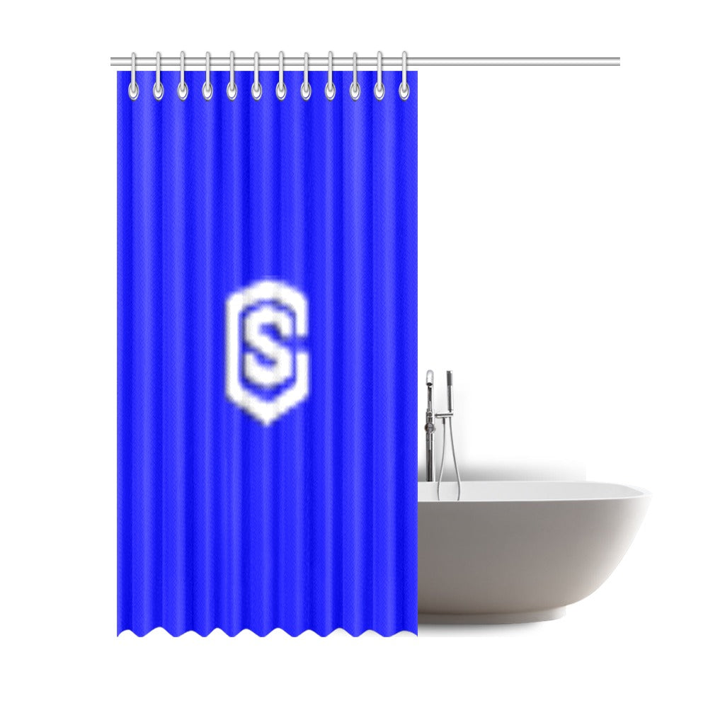 Blue Shower Curtain 69"x84" with White Logo Shower Curtain 69"x84"