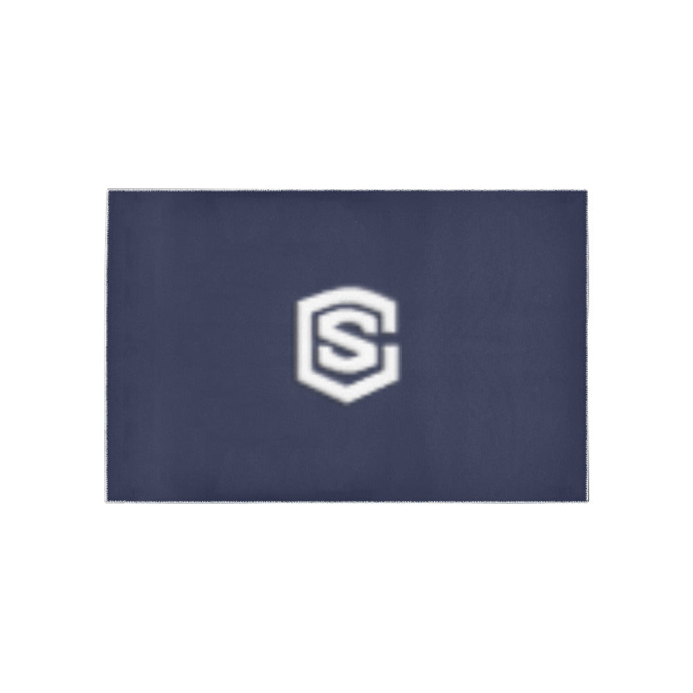 Blue Area Rug White Logo Area Rug 5' x 3.2'