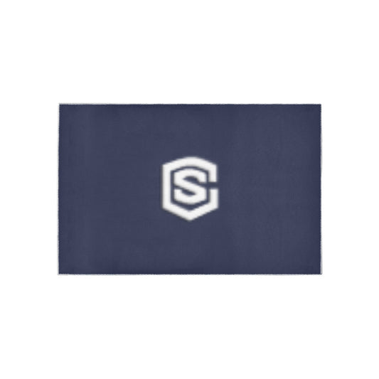 Blue Area Rug White Logo Area Rug 5' x 3.2'