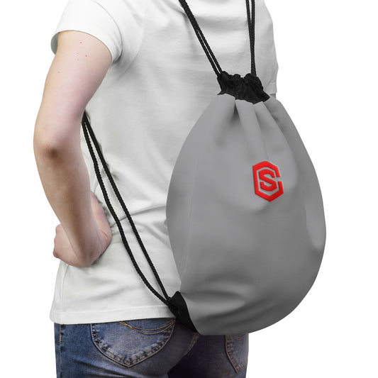 Grey Drawstring Bag Red logo