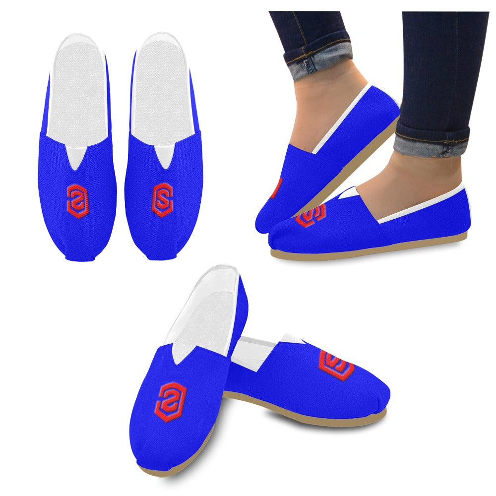 BLUE Casual Canvas Women's WITH RED  LOGO Casual Canvas Women's Shoes (Model 004) (Designs are mirrored)