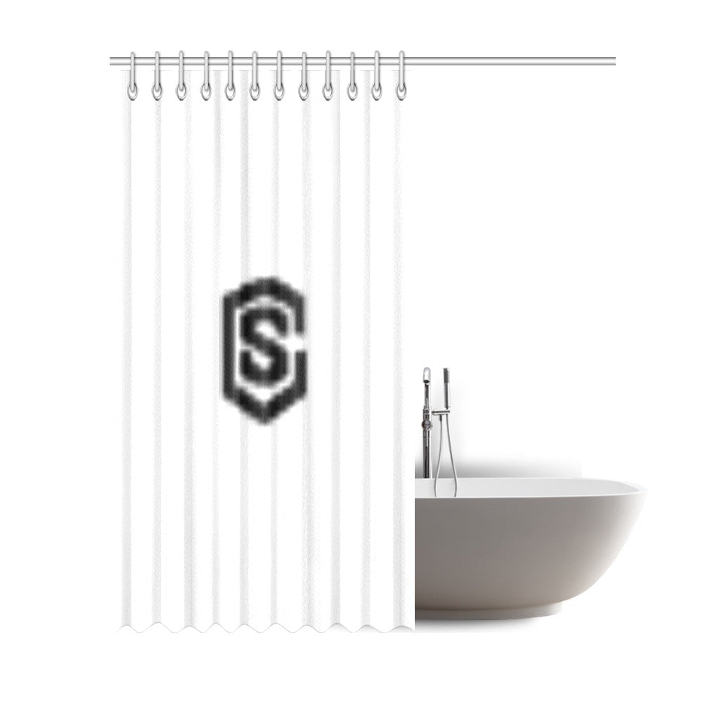 White Shower Curtain 69"x84" with Black Logo Shower Curtain 69"x84"