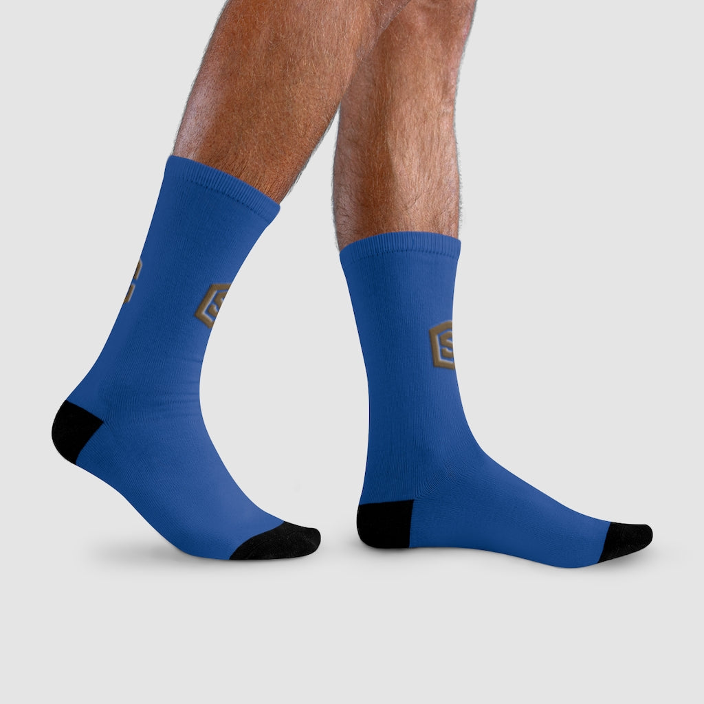 Blue Sublimation Crew Socks (EU) Brown Logo