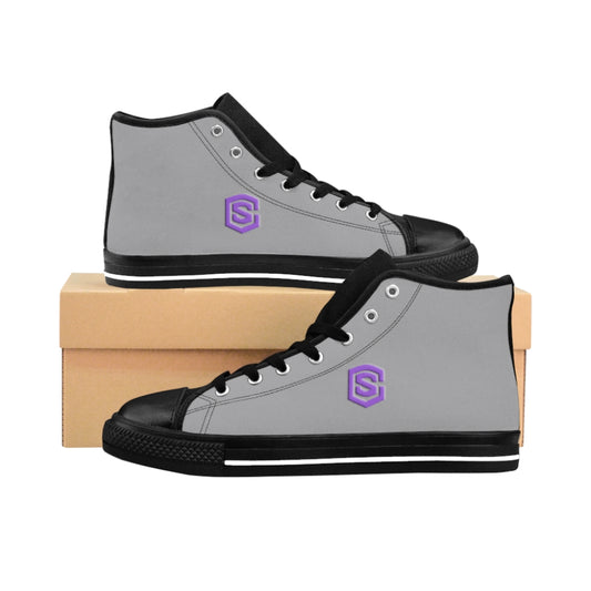 Grey Men's High-top Sneakers - purple logo