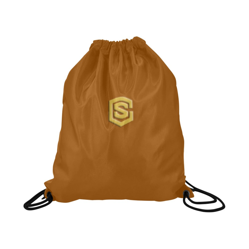 Brown Drawstring Bags Large With Gold Logo Drawstring Bags (Model 1604) (Large)